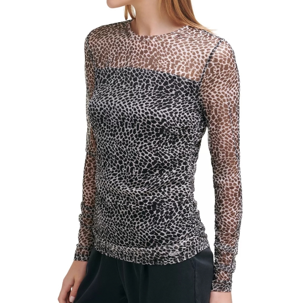 DKNY Print Mesh Long Sleeve Top. Size L